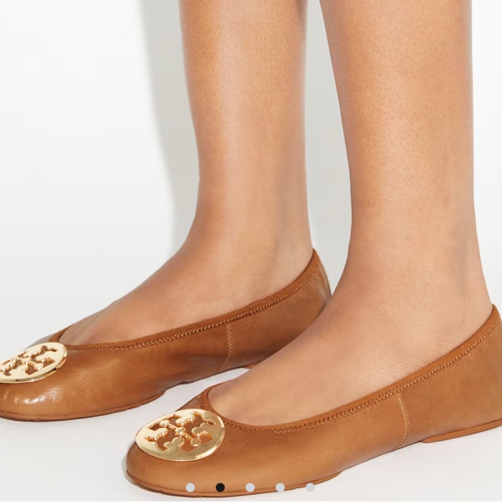 Tory Burch Camel Flats with Gold Logo